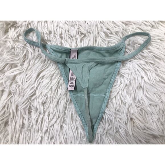 Victoria's Secret Thong v-String Logo Soft Cotton Panties GREEN Print S - Picture 4 of 5